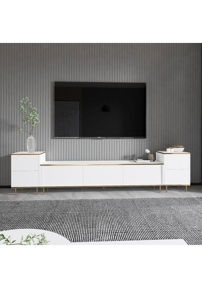 Tv Sehpası Kozan Set Beyaz Gold 260 Cm