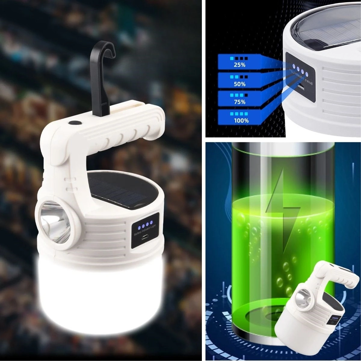 Led Güneş Enerjili Kamp Lambası 2000 Lümen Süper Parlak, 5 Aydınlatma Modlu,usb Ile Şarj Edilebilir Dış Mekan,asılabilir Torch El Feneri