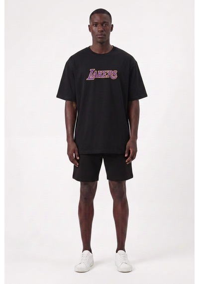 Lixa Günlük Spor Tişört Lakers Üçgen Siyah Oversize 142409