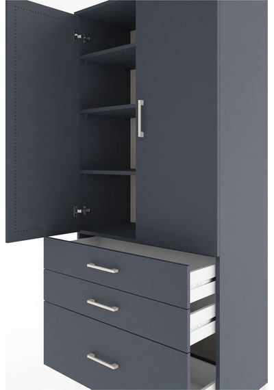 Hyperion Dolap 4 Raflı 3 Çekmeceli 2 Kapaklı 88x44x195 Antrasit-antrasit Antrasit