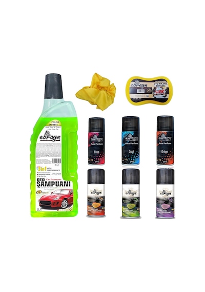 Oto Şampuan 3 Ad Klima Temizleyici 3 Ad Koku Sünger Bez Ebrayn