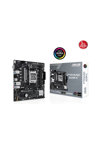 Asus Prıme A620m-k Amd A620 Am5 Ddr5 6400 Hdmı Vga M2 Usb3.2 Aura Rgb Matx 96gb