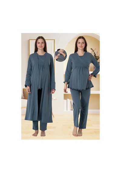 Effortt Dvina Lohusa Sabahlıklı Pijama Takımı Antrasit - 4044 Antrasit
