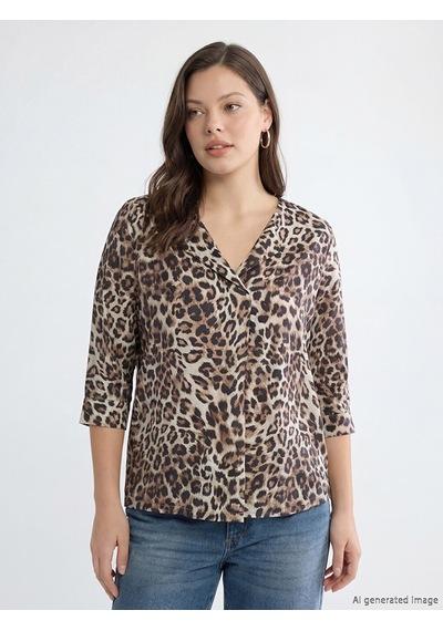 Lcw Everyday Bej Kaçık Yaka Leopar Desenli Bluz