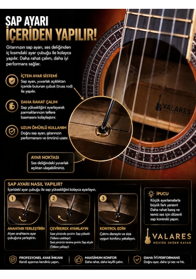 Valares Vc20c Kesik Kasa Klasik Gitar 38 İnç 4/4 Yetişkin Üst Segment Çanta Capo Askı Pena Tuner Sunburst