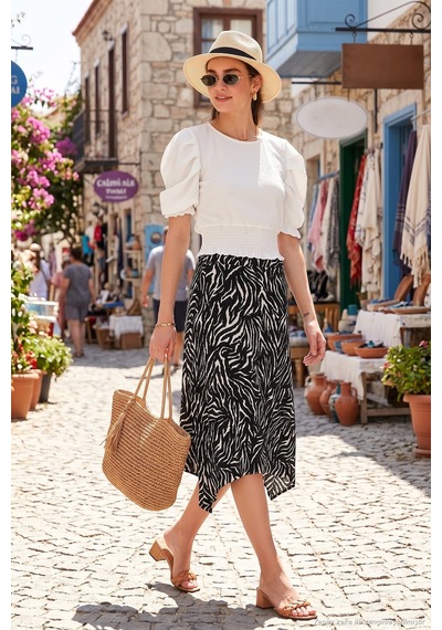 Lela Desenli Volanlı Midi Boy Bayan Etek 5869010 Zebra