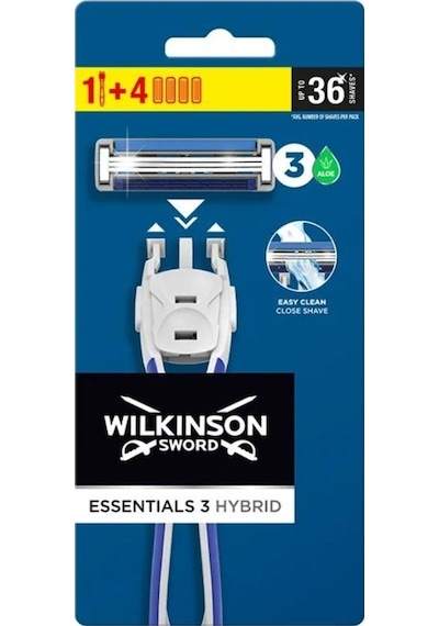 Wilkinson Essentials 3 Hybrid Erkek Tıraş Makinesi Sapı + 4 Yedek Tıraş Bıçağı