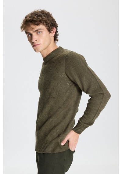 AC&Co / Altınyıldız Classics ERKEK HAKI Standart Fit Normal Kesim Bisiklet Yaka Jakarlı Triko Haki AC&Co / Altınyıldız Classics ERKEK HAKI Standart Fit Normal Kesim Bisiklet Yaka Jakarlı Triko Haki