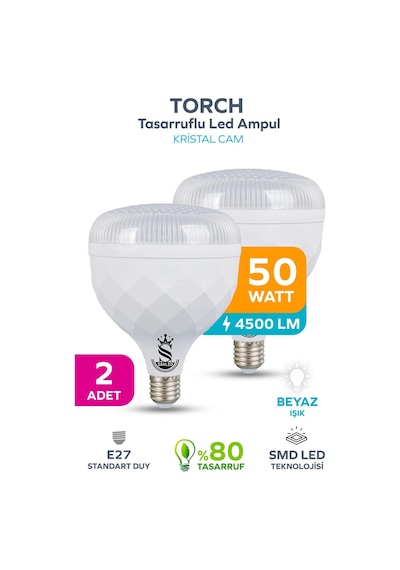 50w Kristal Tasarruflu E27 Beyaz Işık Torch Led Ampul 2 Adet 2 Adet