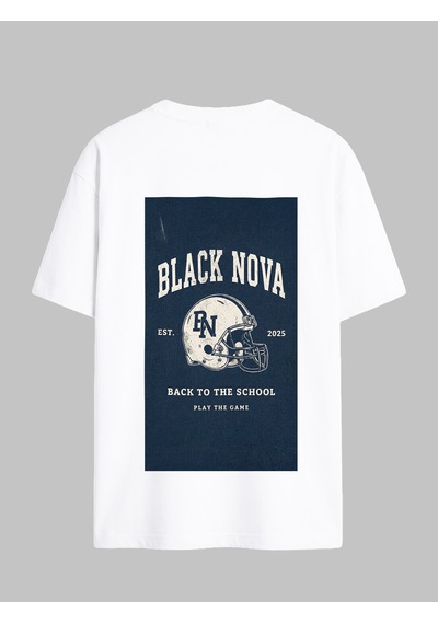 Black Nova Oversize Baskılı Unisex Tişört Nova Football Beyaz