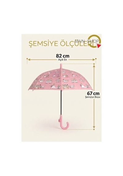 Mainshop Yağmurda Renk Değiştiren Sihirli Desenli Çocuk Şemsiyesi - Okul Şemsiyesi Msşms Çok Renkli