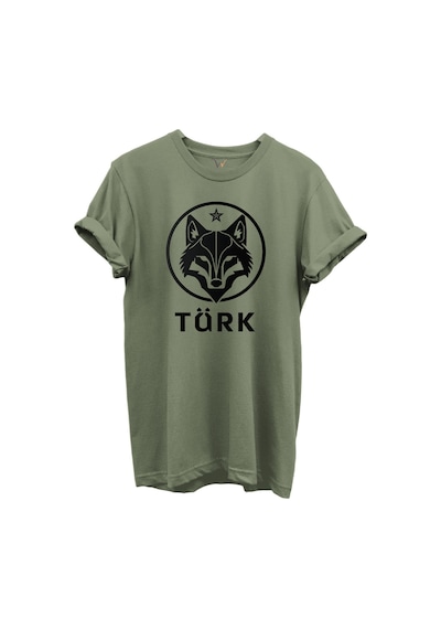 Kurt Ve Türk Özel Koleksiyon Serisi-2 Tasarım Baskılı %100 Pamuk T-shirt Haki