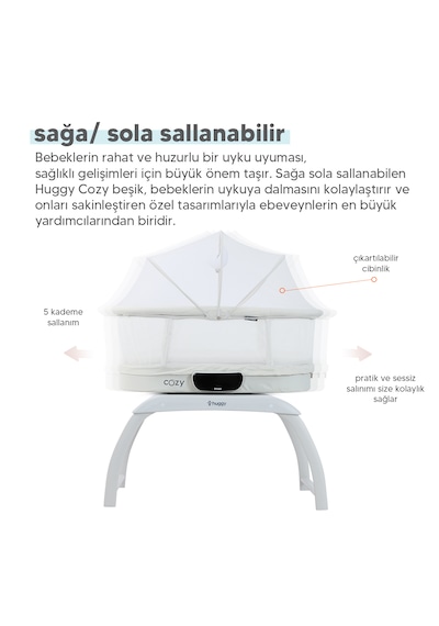 Huggy 4 İn 1 Cozy Terazi Özellikli Bluetooth Portatif Beşik Krem