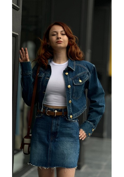 Denim Mini Etek Lacivert