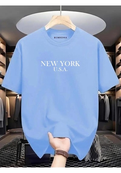New York Usa Baskılı Oversize Tişört Bebe Mavisi