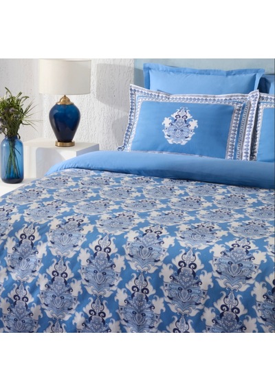 Karaca Home Casandra %100 Pamuk Çift Kişilik Nevresim Takımı Mavi Beyaz