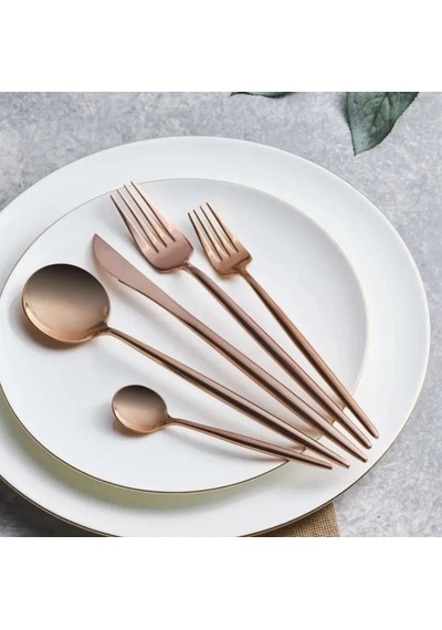 Davet 84 Parça Saturn 12 Kişilik Çatal Kaşık Bıçak Takımı Bronz