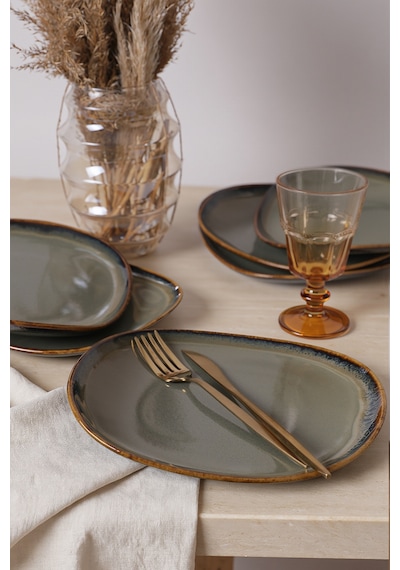 Keramika Reaktif Yeşil İsabella Pasta Tabağı 25 Cm 6 Adet Q84