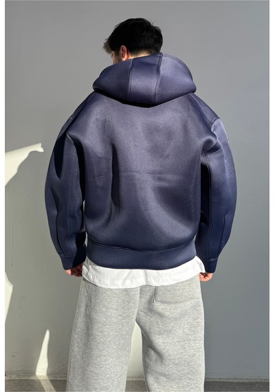 Zaee Oversize Scuba Zipp Hoodie Kobalt Mavi
