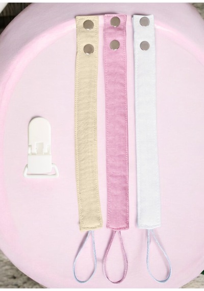 Joyous Mom Kids 3'lü Pamuk Müslin Bebek Emzik Askısı 1 Adet Plastik Klips Bej - Pembe