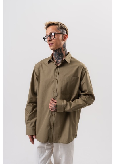 Respire Erkek Poplin Oversize Gömlek Haki