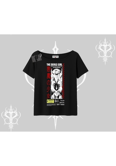 Tarzsokak Kayık Yaka Tshirt Anime Devils Girl Japanese Style Baskılı Siyah Tarzsokak Kayık Yaka Tshirt Anime Devils Girl Japanese Style Baskılı Siyah