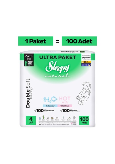 Natural Double Soft Ultra Paket Bebek Bezi 4 Numara Maxi 100 Adet