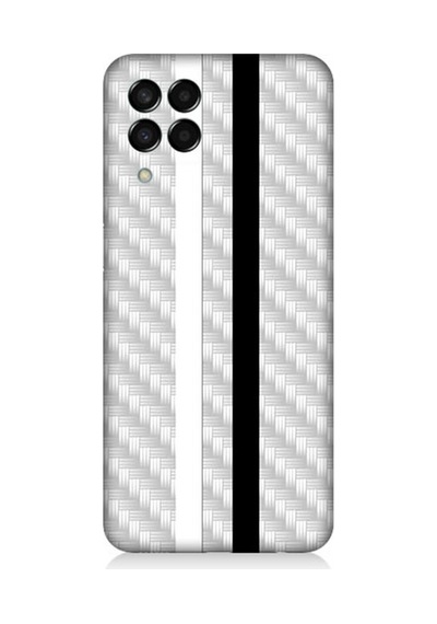Samsung Galaxy M33 Uyumlu Silikon Kılıf Siyah Beyaz Metal Motif