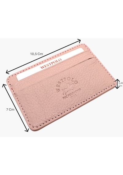Westpolo Hakiki Deri Unisex İnce Kartlık - Pudra Pudra