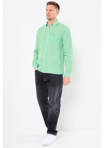Lacoste Men's Regular Fit Button-down Collar Linen Shirt Erkek Düğmeli Yaka Keten Gömlek Yeşil Lacoste Men's Regular Fit Button-down Collar Linen Shirt Erkek Düğmeli Yaka Keten Gömlek Yeşil