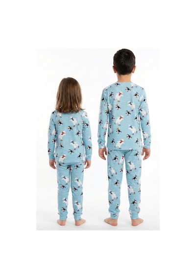 Zuzunga Unisex İnterlok Bebe Mavisi Yılbaşı Temalı Pijama Takımı Mavi