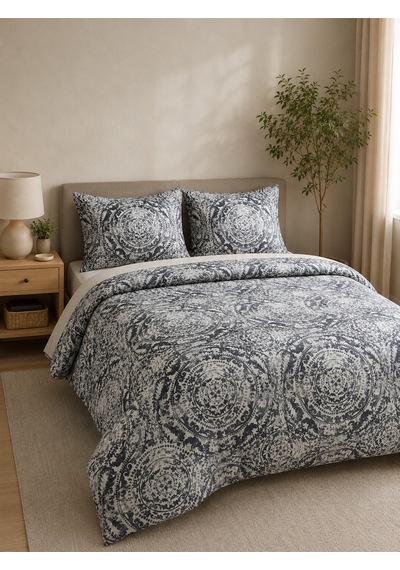 Çift Kişilik Nevresim Takımı %100 Pamuk 200x220 Lastikli Çarşaflı 160x200 Gri