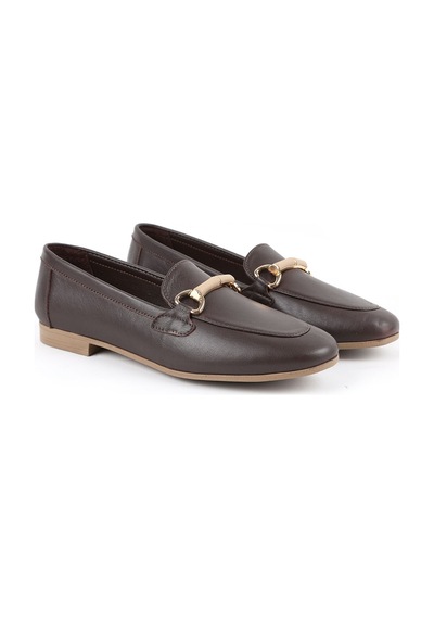 Libero L081.24217 Metal Toka Detaylı Düz Taban Kadın Loafer Ayakkabı Kahve