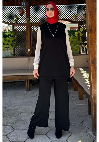 Rabia Şamlı Pantolonlu İç Takım Siyah Normal