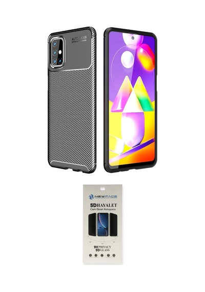 Cep Samsung Uyumlu Galaxy M31s Kılıf Eksen Form Prime İkili Koruma Seti Najmaddin Siyah