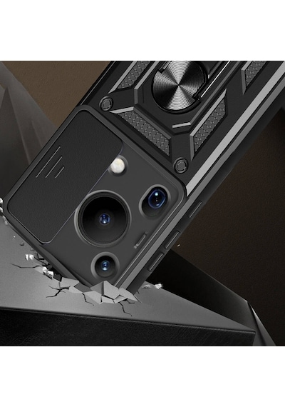 Huawei Pura 70 Ultra Kılıf Magnetik Standlı Kamera Korumalı Sürgülü Vega Kap Mavi Mavi