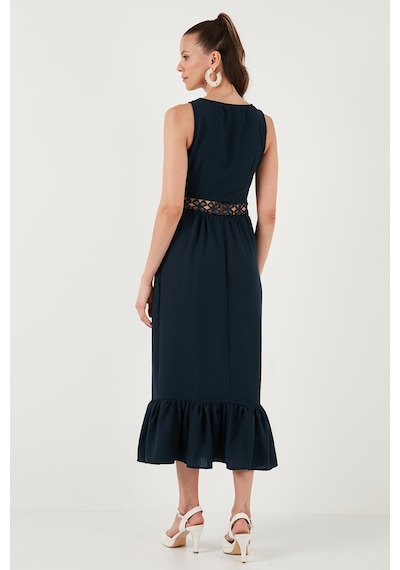 Lela Regular Fit Volanlı Kolsuz Midi Bayan Elbise 611El574 Lacivert