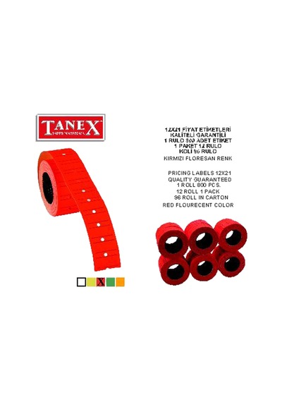 Tanex Fiyat Etiketi Çizgili 12x21 Fosforlu Kırmızı Çok Renkli