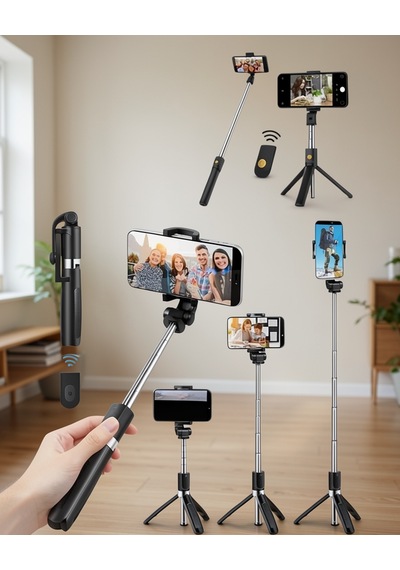 Telefon Tripod Standı, Manyetik Selfie Çubuğu, Bluetooth Uzaktan Kumandalı
