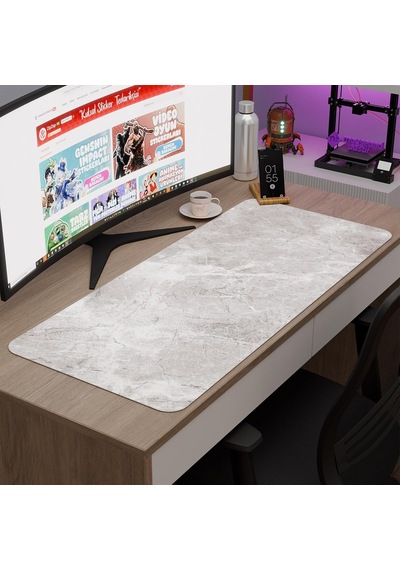 Beyaz Mermer Desenli Oyuncu Gaming Mouse Pad Kauçuk Kaymaz Taban Mousepad V4, 90x40 Xxl