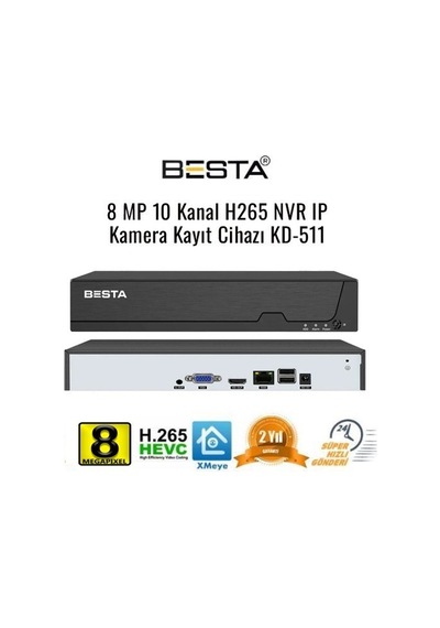 8 Mp 10 Kanal H265 Nvr Ip Kamera Kayıt Cihazı Kd-511