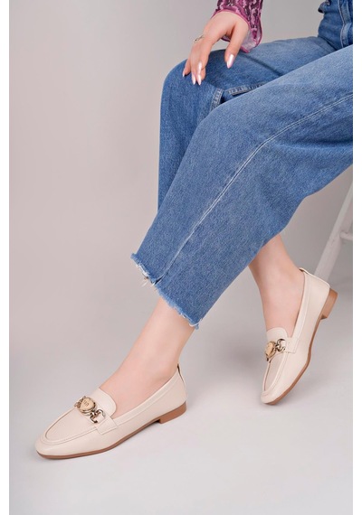 Aymood Kadın Loafer Makosen Casual Tokalı Günlük Ayakkabı Şık Ve Rahat C Nude Cilt Bej