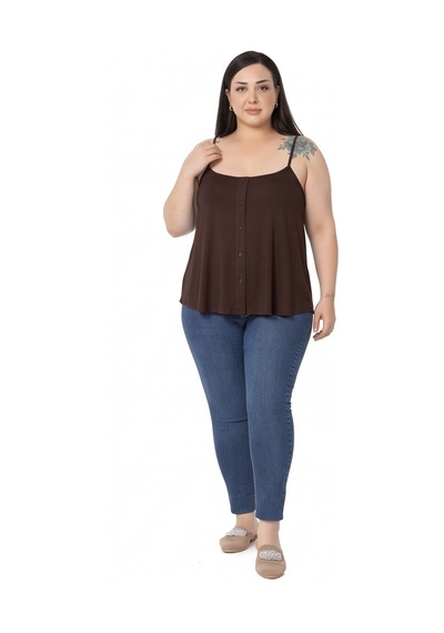 Disentis Modest Büyük Beden Ayarlanabilir İp Askılı Süs Düğmeli Viskon Kahverengi Bluz Disentis Modest Büyük Beden Ayarlanabilir İp Askılı Süs Düğmeli Viskon Kahverengi Bluz