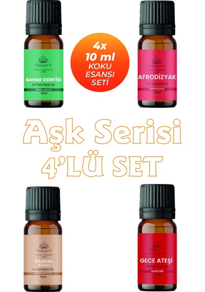 Aşk Serisi Esansiyel Uçucu Koku Yağı Buhurdanlık Yağı Difüzör Esansı 4'lü Set 4x10ml Karışık
