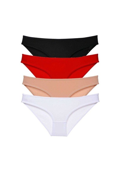 4 Adet Süper Eko Set Likralı Kadın Slip Külot Siyah Kırmızı Ten Beyaz Standart