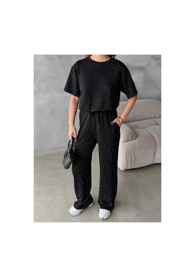 Işilda Fashion Kristal Taşlı Eşofman Takımı Siyah