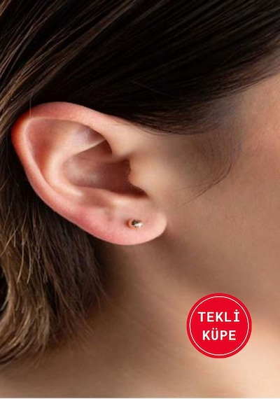 14 Ayar Altın Kalemli Top Tekli Küpe Sarı Altın