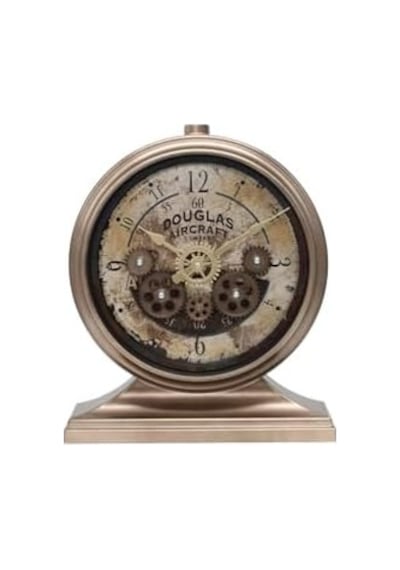 Premium Serisi Antik Eskitme Kadranlı Döner Çarklı 32x28 Cm Ev Ve Ofis Masa Ve Duvar Saati Rakamlı Bronz Açık