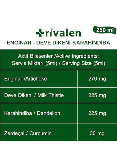 Rivalen Enginar - Deve Dikeni - Karahindiba Bitkisel Sıvı Eki 250 Ml