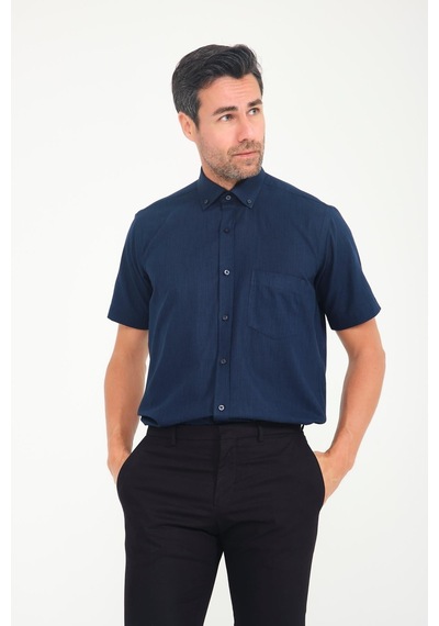 Klasik Kısa Kol Linen Keten Yaka Düğmeli Hediye Kutulu Erkek Gömlek Fs-001202 - Lacivert-1693
